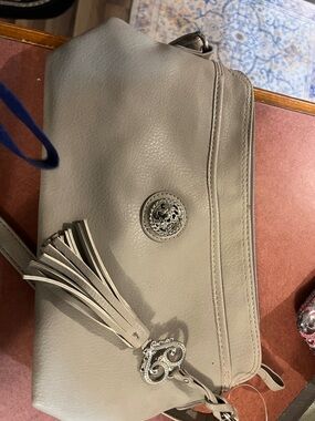 Bueno Gray Leather Crossbody with Tassel and Medallion